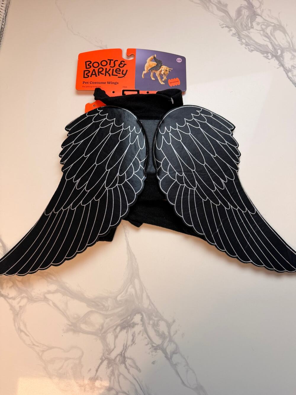 Boots & Barkley Black Angel Wings Pet Costume S/M Reflective Dog Costume NWT